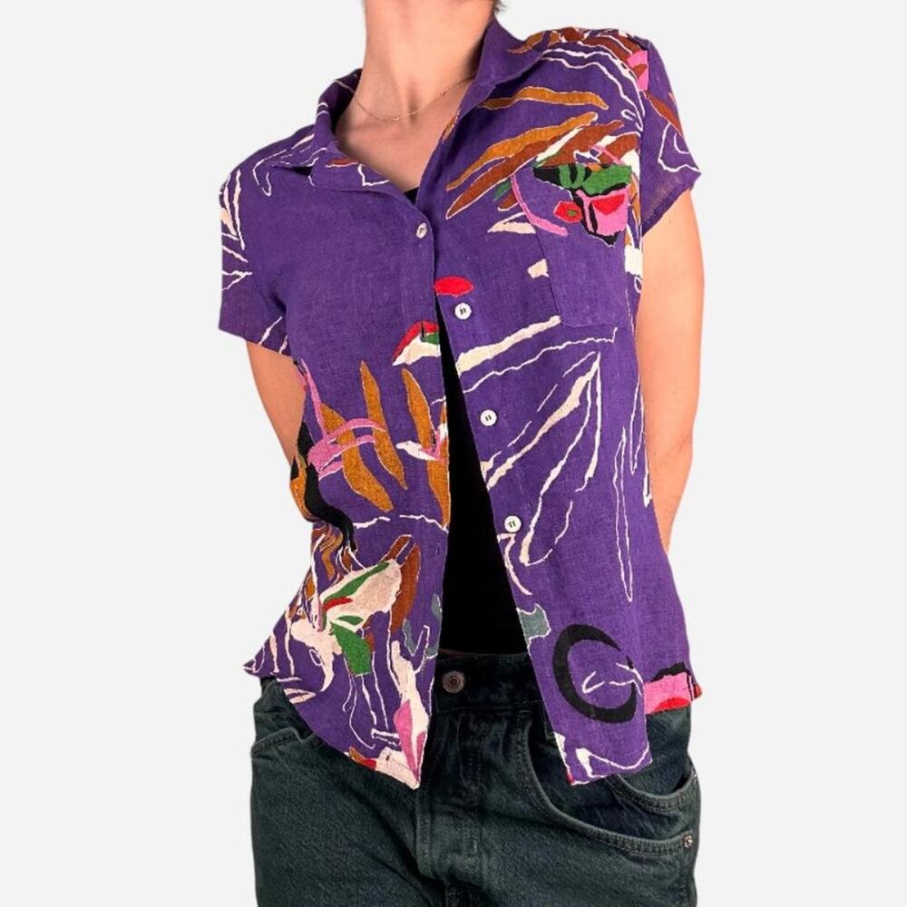 Campus Casuals purple short sleeve button tropical collared button down - S